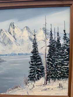 Framed Oil Painting Winter Mountain Landscape
