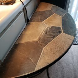 Forged Iron & Stone Top Demilune Console Table