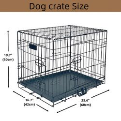 Dog Wire Cage 24 inches Reinforced Dog Crate Collapsible Pet Cage with Double Doors Leak Proof Plastic Tray Outdoor Indoor Portable for Pets Cats and 