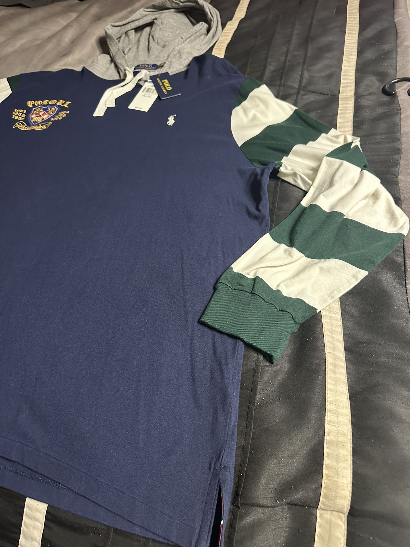 Polo Ralph Lauren Men's Hooded Long Sleeve Striped Rugby Shirt Multi Colored XXL
