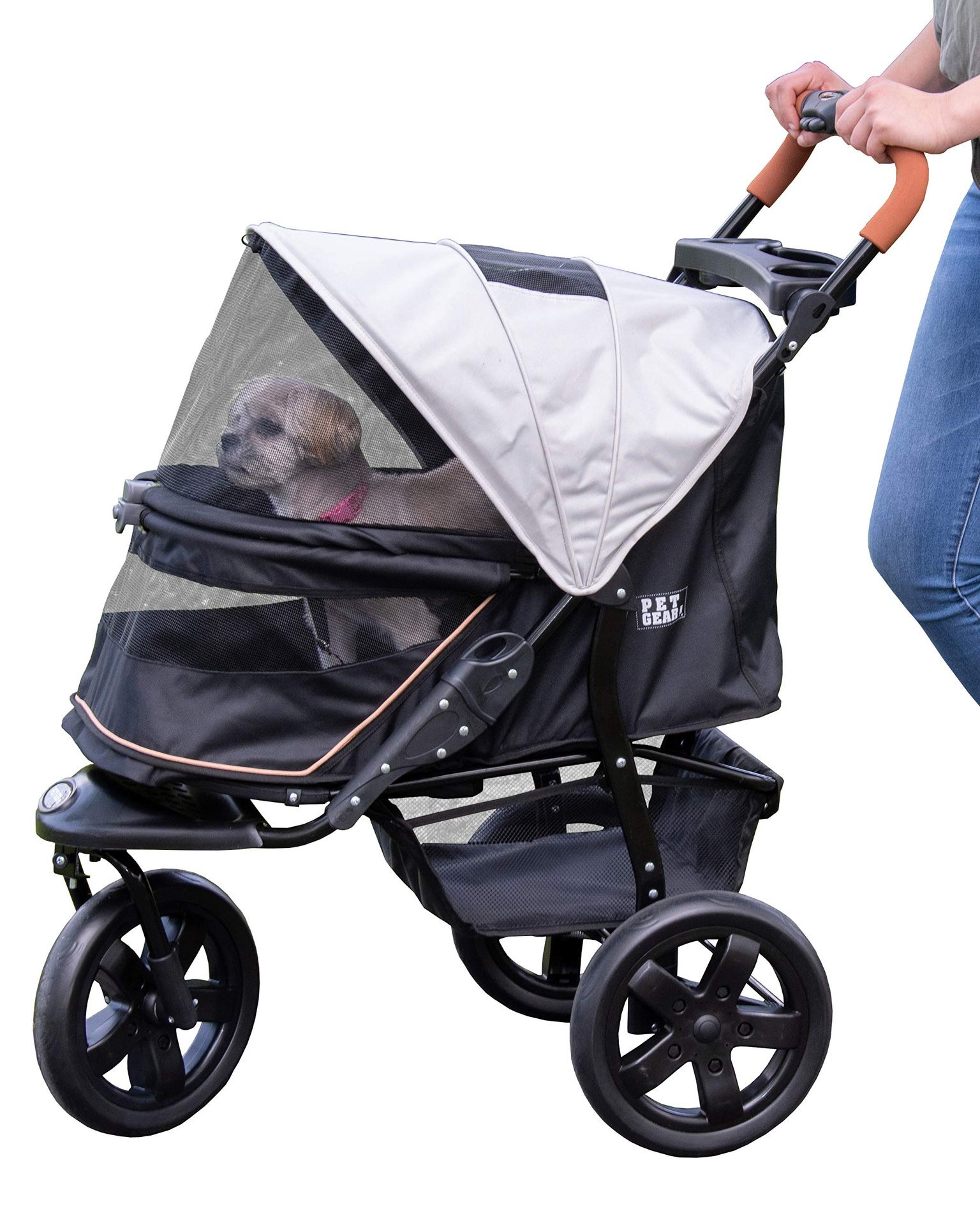 Pet Gear No-Zip AT3 Pet Stroller For Cats/Dogs, Zipperless Entry, Easy One-Hand Fold, Jogging Tires Grey
