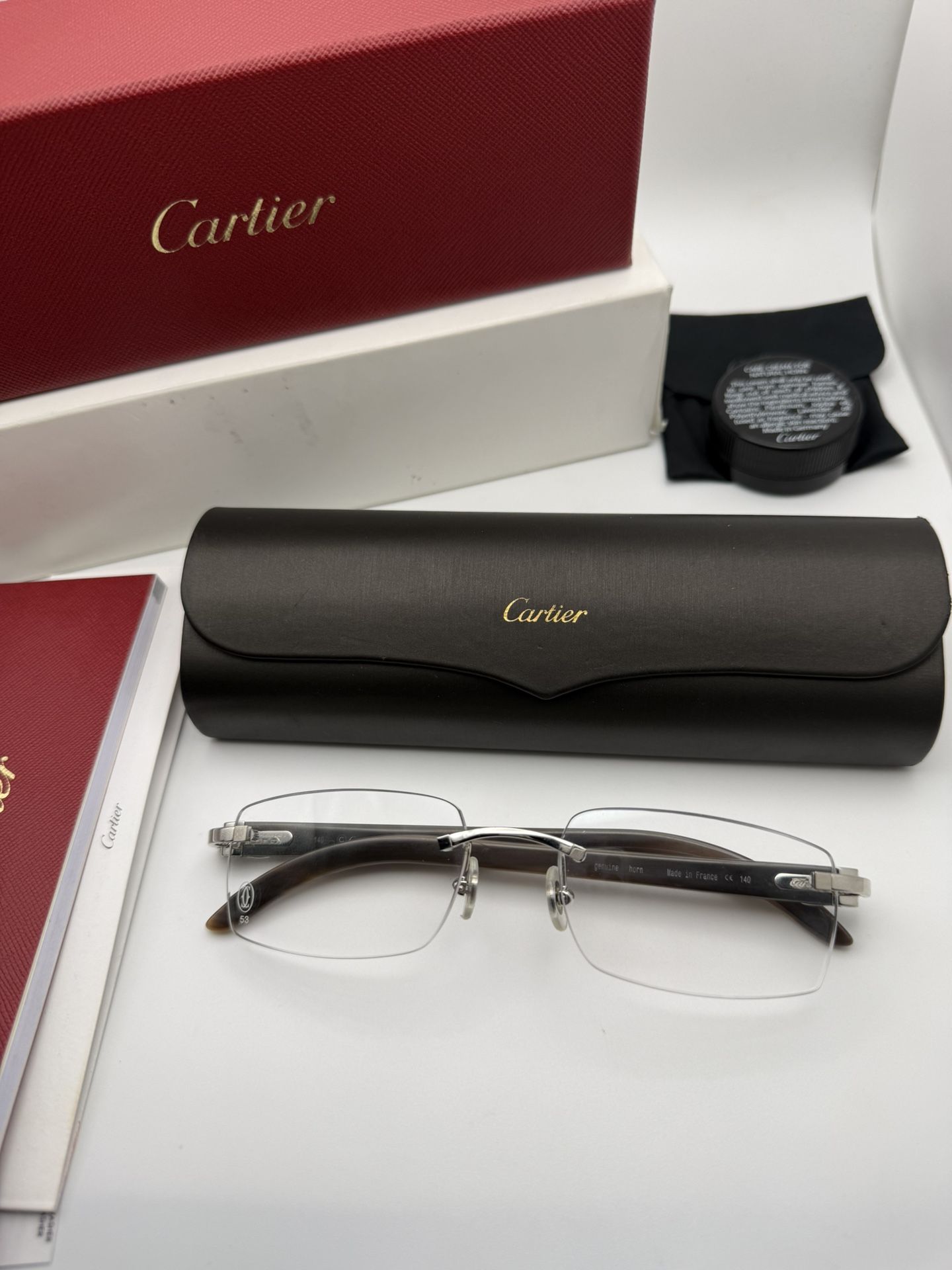 Cartier White Buffalo Horn Clear/Platinum Glasses