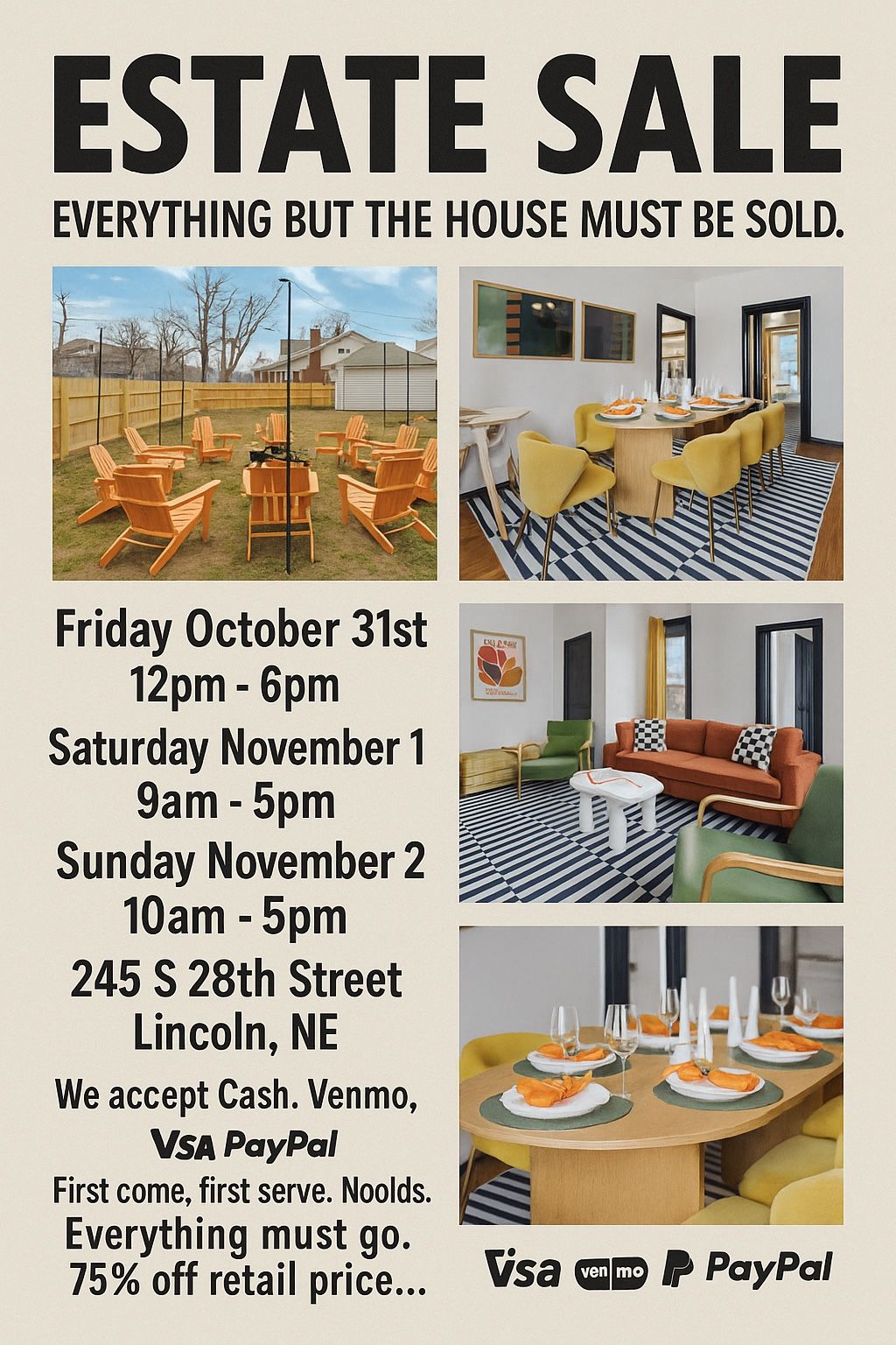 Estate furniture Blowout 75% Off Retail