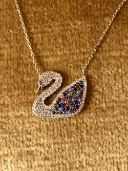 Multicolor Swan Necklace Silver & Bronze Mixed Stones