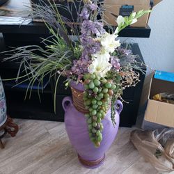 Purple Vase With Flowers And Grapes 
