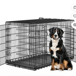 48.2 inch Foldable Metal Dog Crate Kennel for Large Dogs,2 Doors, Divider, Pull-out Tray, Black