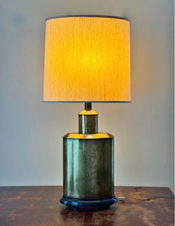 Vintage Mid-Century Chinoiserie Etched Brass Tea Canister Table Lamp