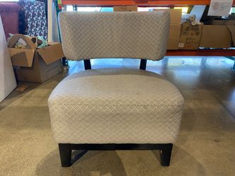 Gray Geometric Pattern Slipper Chair with Dark Wood Legs