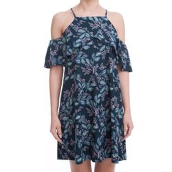 NEW Lush Teal Floral Print Cold Shoulder Dress Size Small