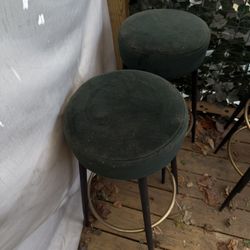 8 Dark Forest Green Velvet Bar Stools 
