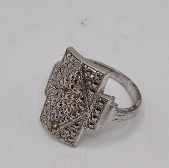 THEDA 925 Sterling Silver Antique Art Deco Real Marcasite Ring Sz 8