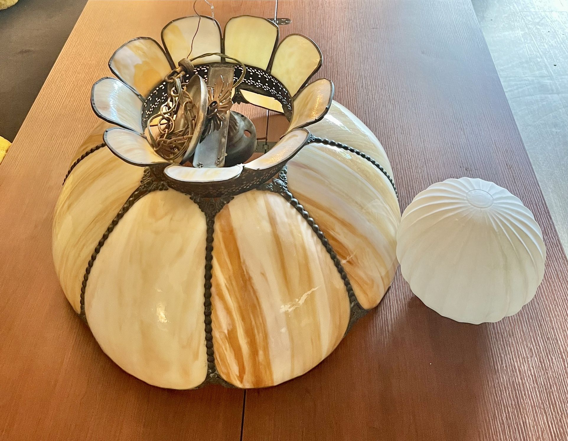 Antique Meyba ? Tiffany Hanging Lamp 22” Large Cieling Lighting Fixture