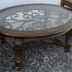 Vintage Metal Glass And Wood Coffee Table
