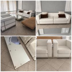Set de Sala Moderno (3 Pzs): Sofá Piel Italiana + Mesa Espejo + Diván / Daybed