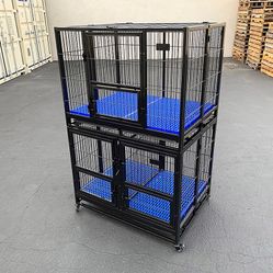 (New in box) $370 (Set of 2) Stackable Dog Cage 41x31x65” Heavy Duty Kennel w/ Plastic Tray
