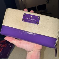 Kate Spade Palm Groves Wallet Trimmed with Purple Patent Leather