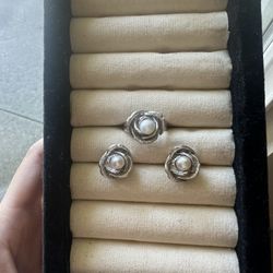 Italian silver jewelry set rosé ear studs with freshwater pearls sterling silver