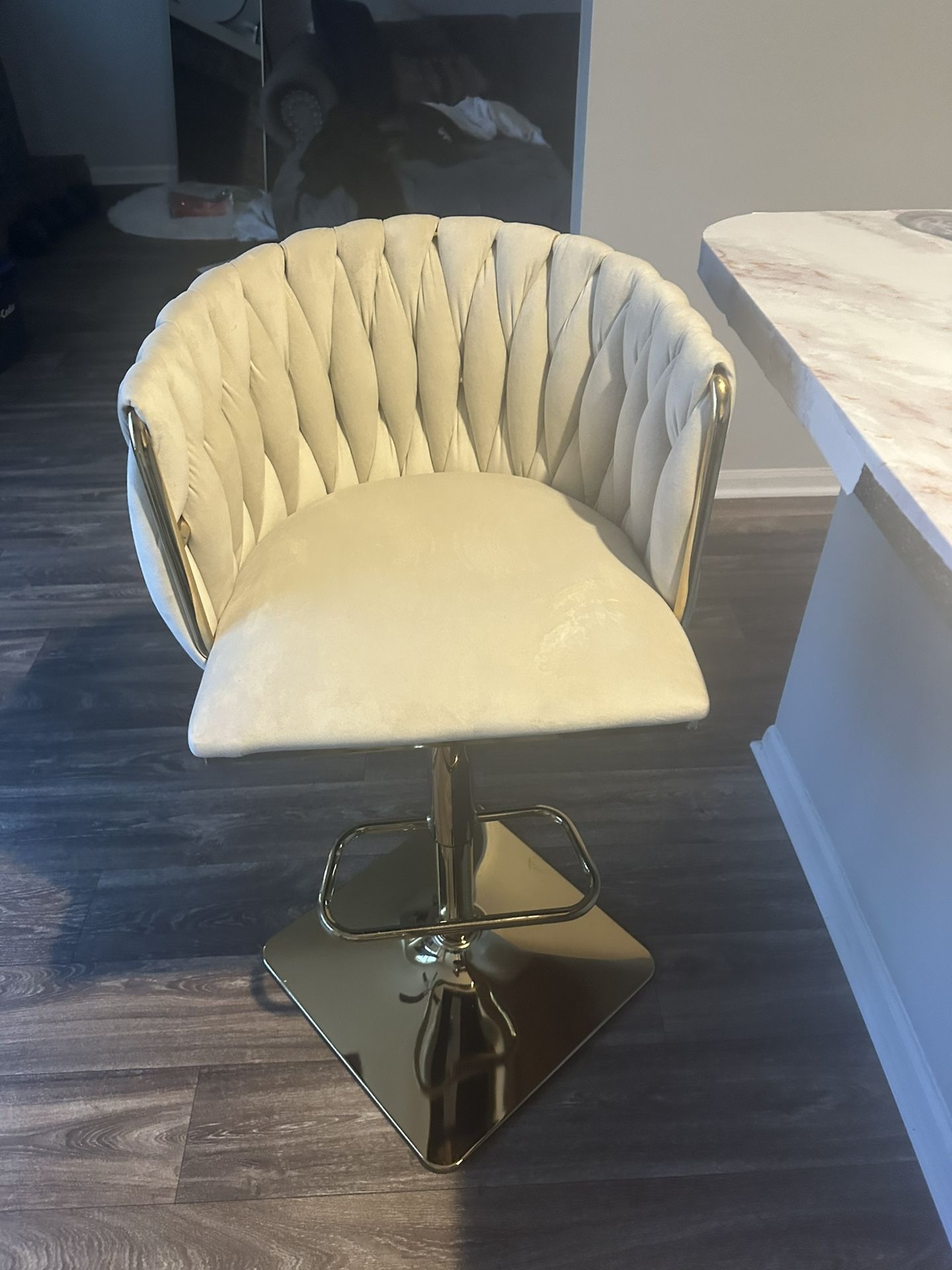 Adjustable Velvet Ivory Bar Stool