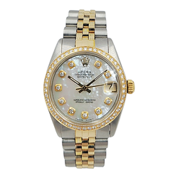Ladies Rolex 31mm Midsize DateJust Two Tone 18K Yellow Gold / Stainless Steel Watch with Mother of Pearl Diamond Dial and Diamond Bezel. (Pre-Owned)