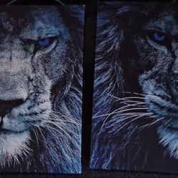 Set Of 2 Lion Canvas Framed Ready To Hang Wall Art Deco