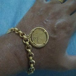 14kt Gold Plated Bronze Bracelet .🆕💫L.20 Lira Coin .made In Italy.