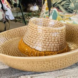 Vintage Ceramic Decorative Mexican Sombrero Chip And Dip Platter