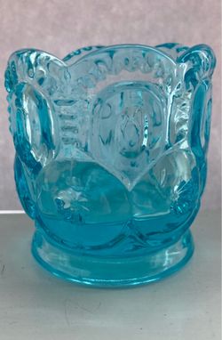 Vintage Glass LE Smith Moon and Stars Ice Blue Toothpick Holder 2”