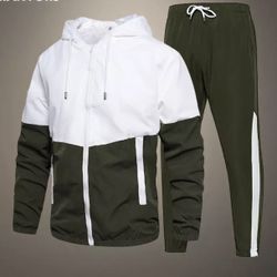 Mens Green/White Jogger Suit With Jacket