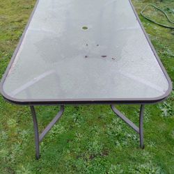 Square Glass Table I Took Pictures And Didn't Measure It I've Got To Guess It's Maybe 7 Ft 6 Or 7 Ft Long It's Good Size Has A Few Little Issues That 