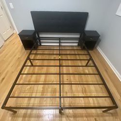Queen Size Bed Frame With Two Night Stands 