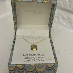 RACHEL ZOE LOS ANGELES NEW YORK 14KT GOLD PLATED STERLING SILVER CUBIC ZIRCONIA 16 + 2° L Necklace
