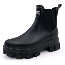 Amoji Unisex Ankle Chelsea Rain Platform Rubber Waterproof Boots 