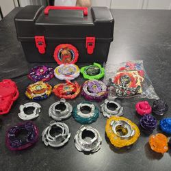 Beyblade Lot 7 Tops/8 Disc/6 Tips/Storage Case