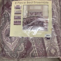 New Cream Plum Purple King Bedding Set Sheets Bedspread Bedskirt