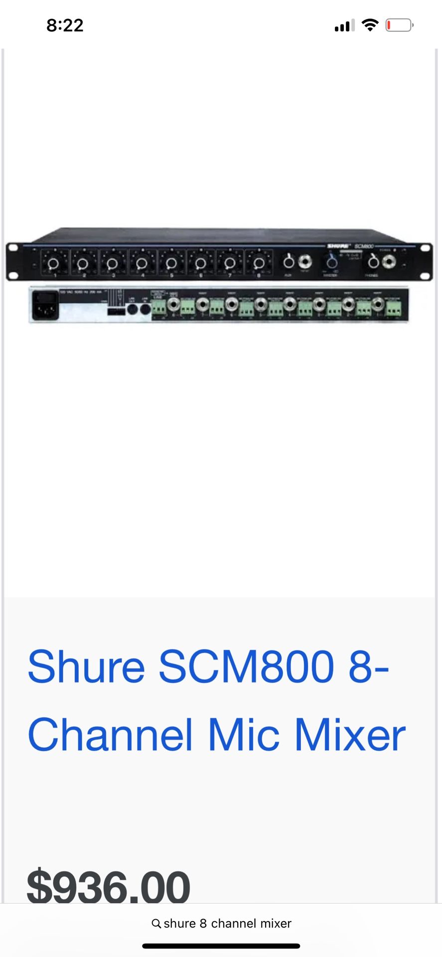 Shure 8 Channel Mixer