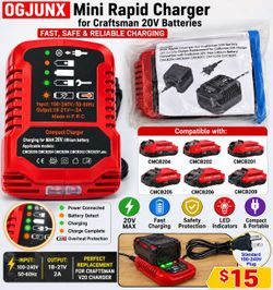 Battery Charger-Craftsman V20 20V Lithium Battery Charger Replacement – OGJUNX Mini Rapid Charger