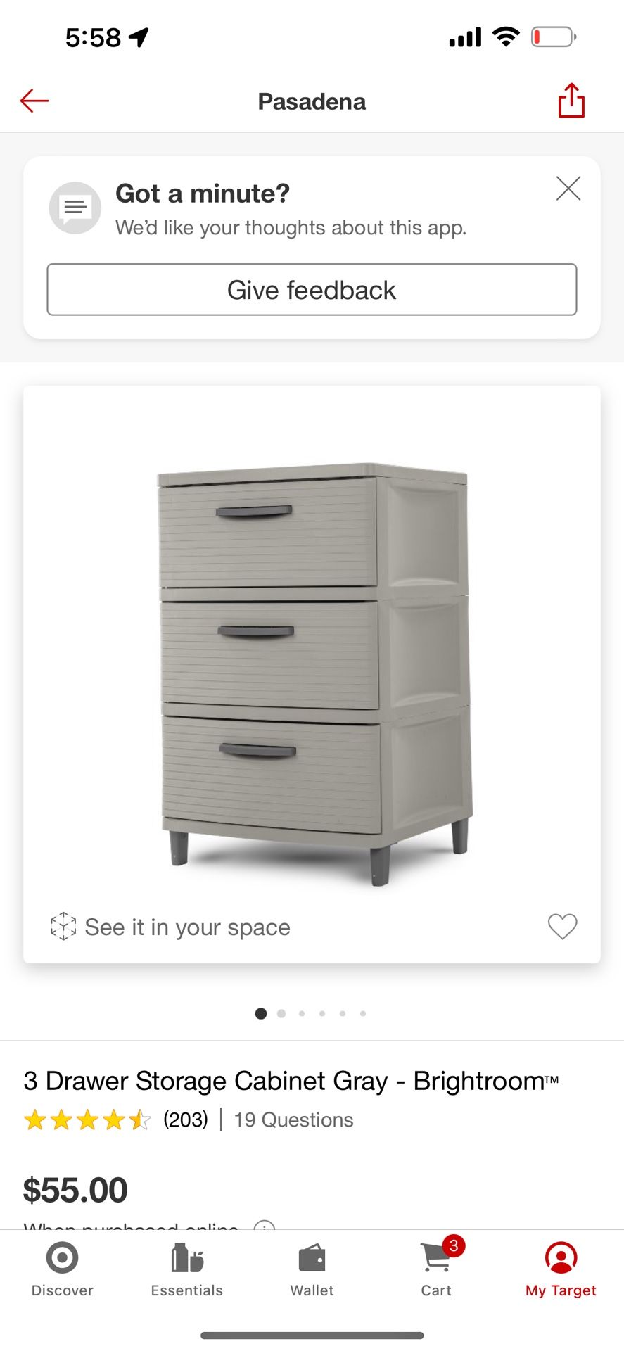 3 Drawer Storage Cabinet