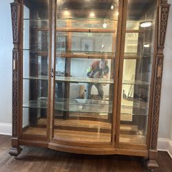 Antique  Tiger Oak  China Cabinet
