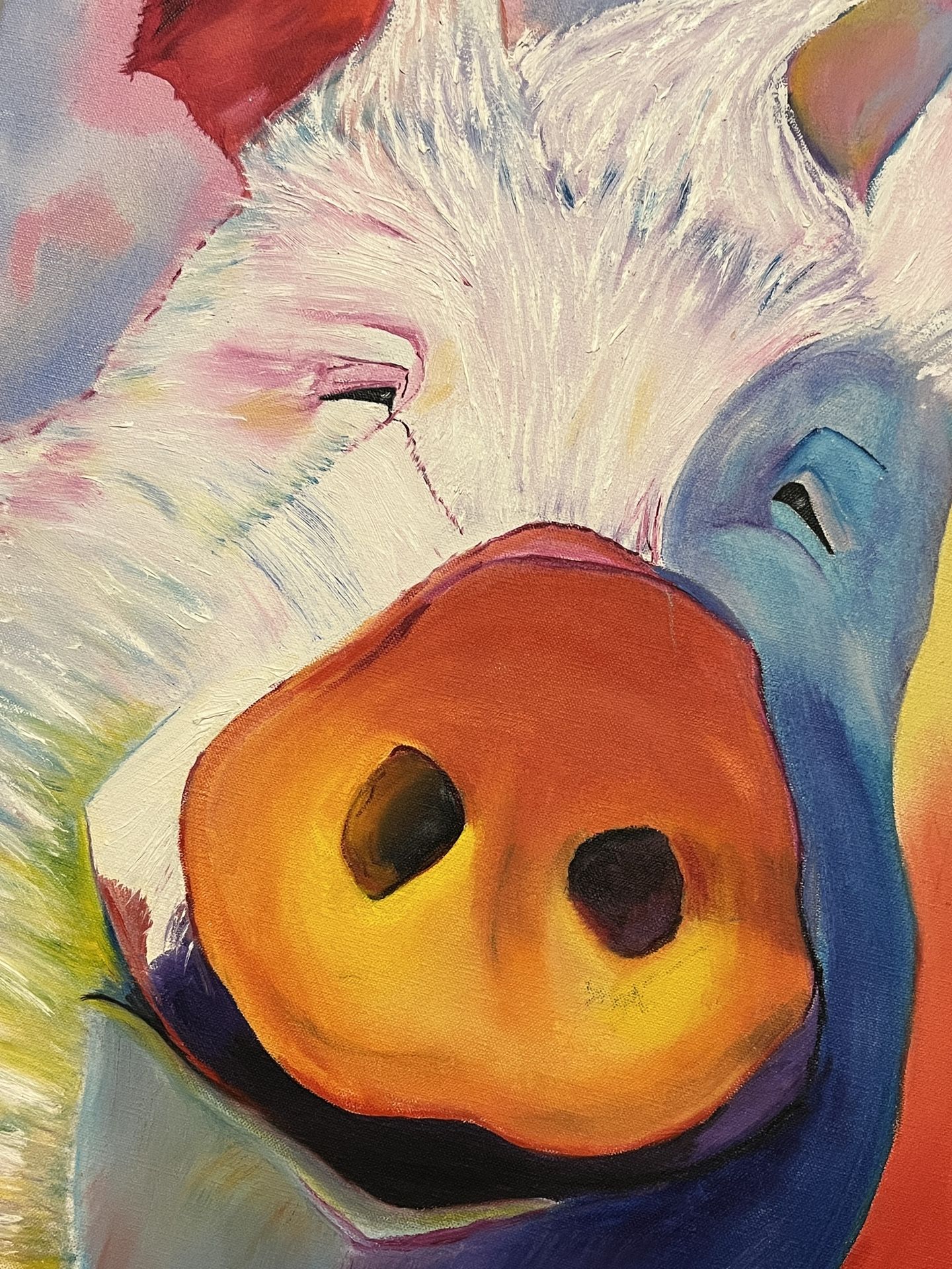Colorful happy pig farm animal wall art canvas with wire for hanging