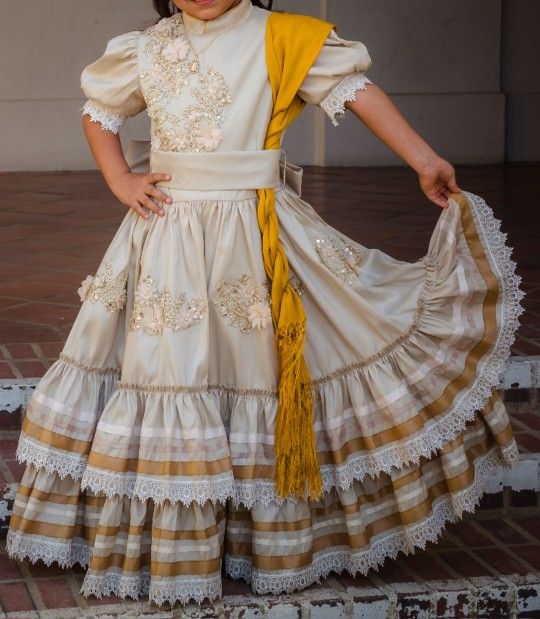 knee length dresses for ladies Toddler Girls Traditional AUTHENTIC MEXICAN Off-shoulder Floral Embroi   Puerta21shop