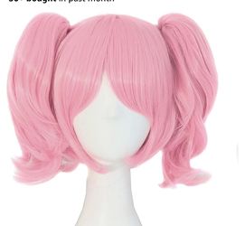 Pink Wig With Clip On Pigtails ,