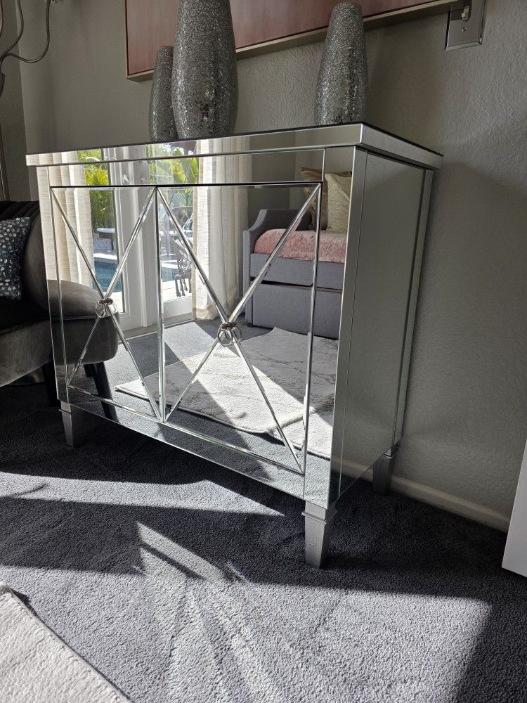 Mirror Two Door Accent Cabinet Silver