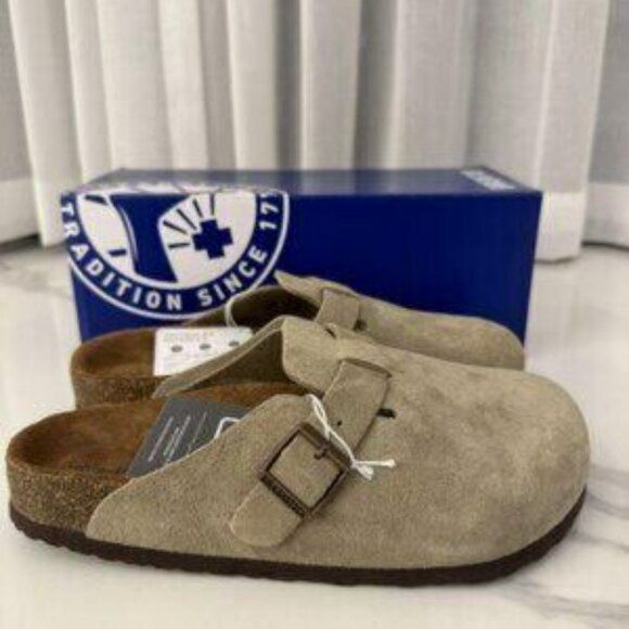 Birkenstock Boston Clog Suede Sandal Taupe