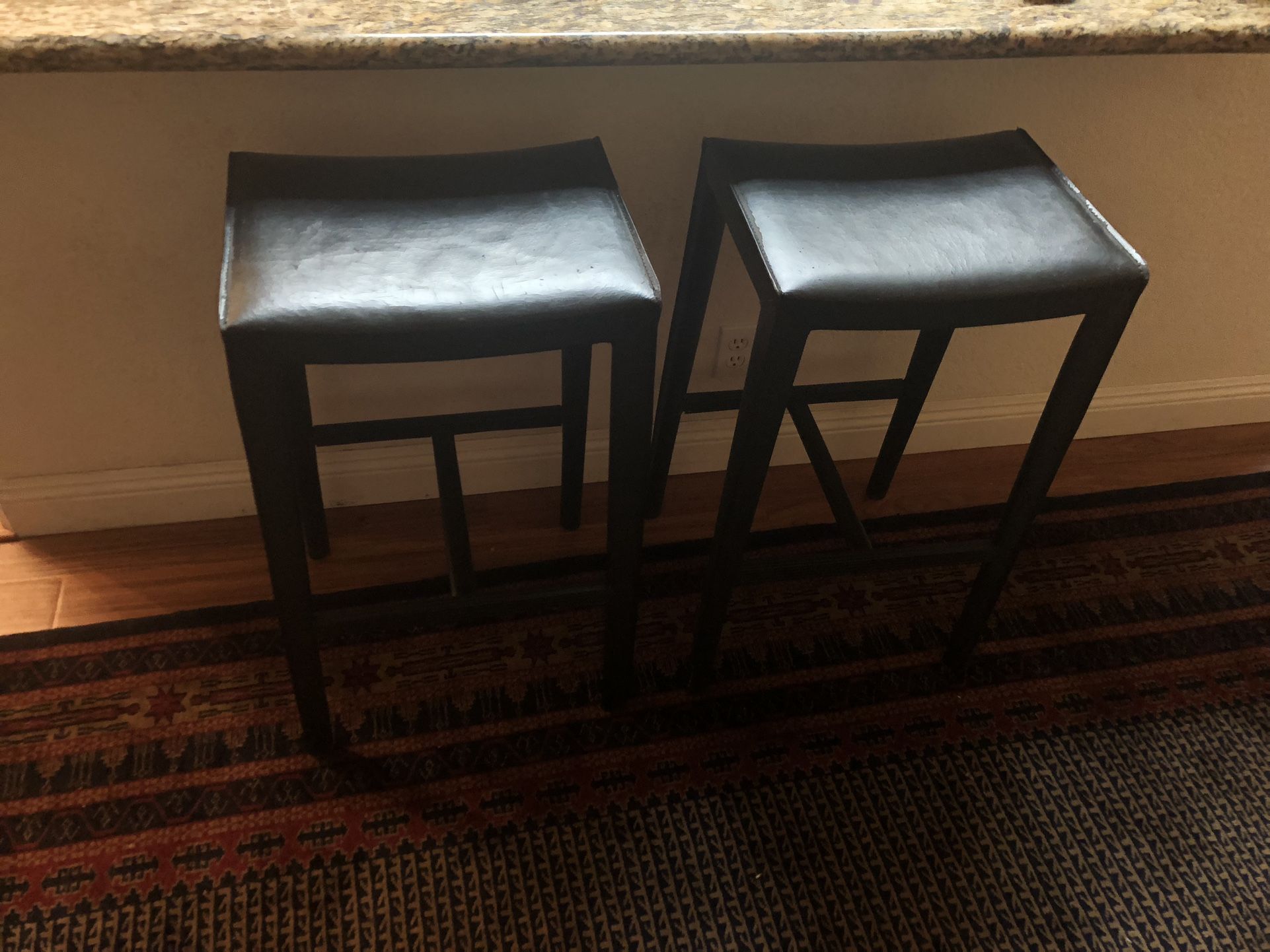 Set Of Leather Bar Height Stools 