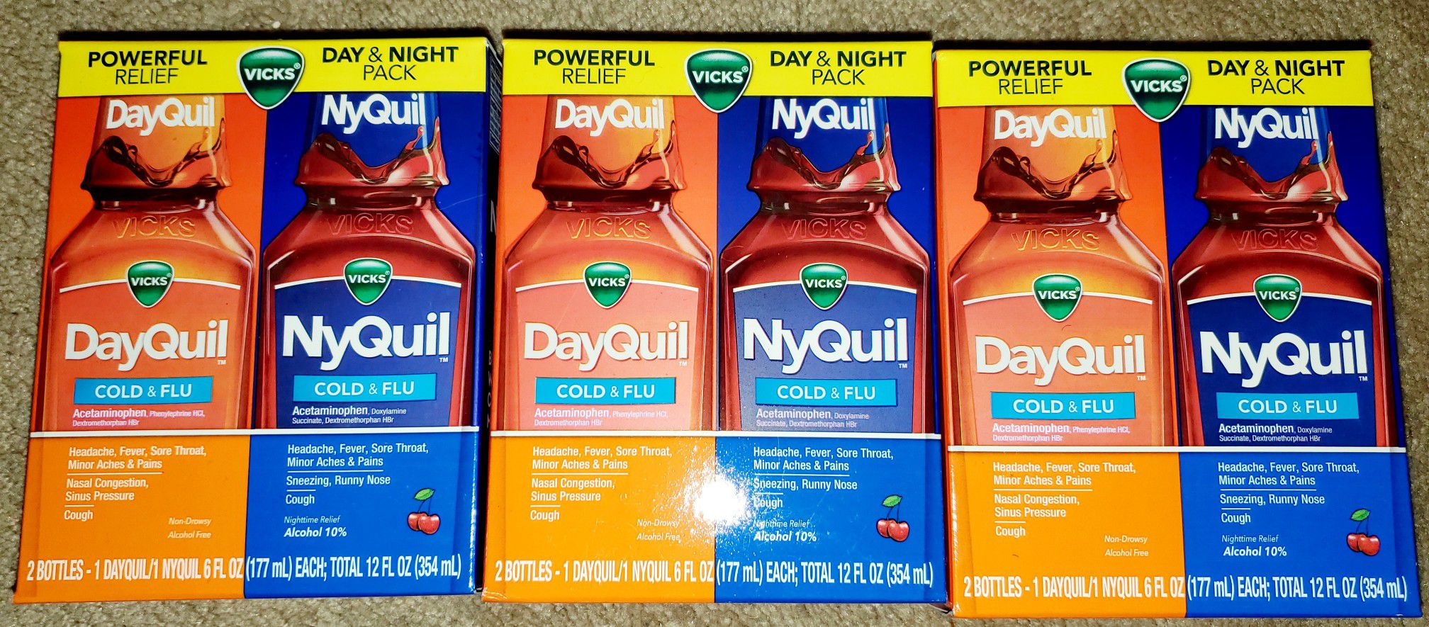 NEW (3) 2 PACK MAX STRENGTH DAYQUIL & NYQUIL COLD  FLU SEVERE MEDICINE 12OZ EACH