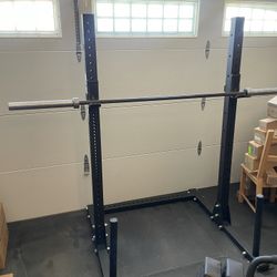 Rogue Squat Rack + Weight Storage + Barbell