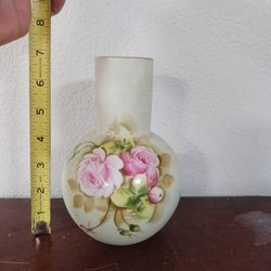 Beautiful Vintage Lefton China Japan Bulbous Vase Pink Roses Green Vase 1266

