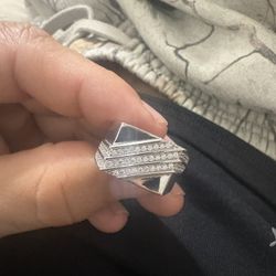 Silver toned Ring with Inset Stones size 9 .925 silver