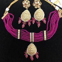 Tiyani Kundan Choker Rani Color Shocking Pink Indian Bollywood Pakistani Jewellery 