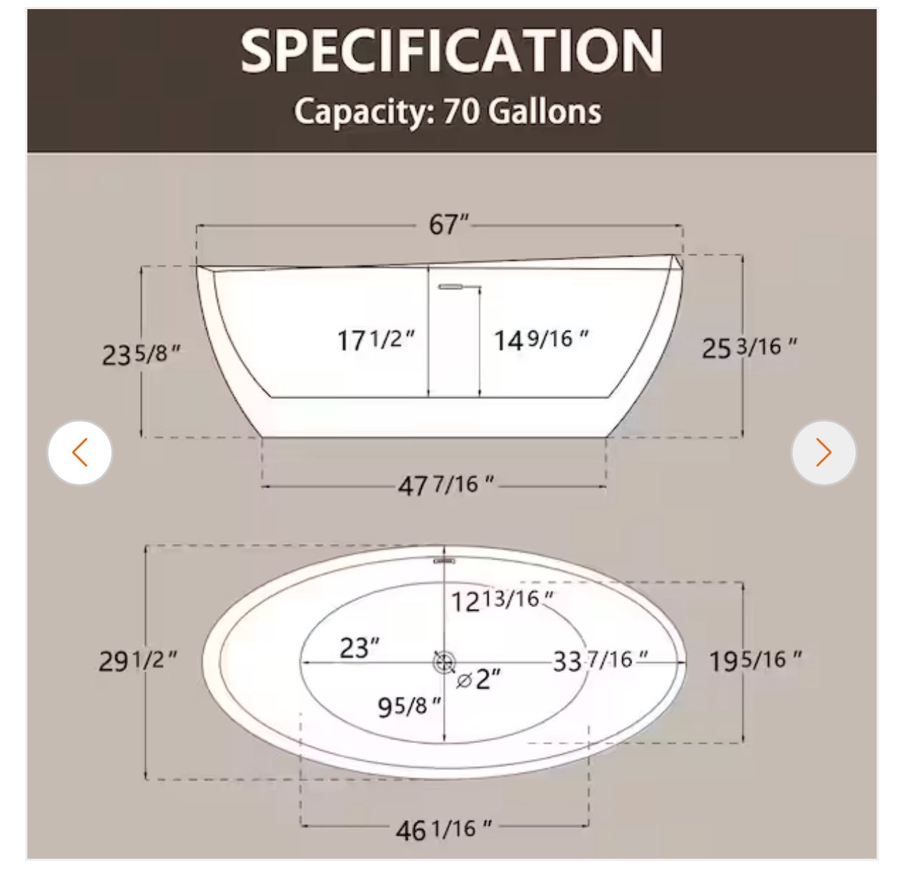 65 in. x 29.5 in. Acrylic Freestanding Flat Bottom Bathtub Soaking with Center Drain Free Standing Bathtub in White